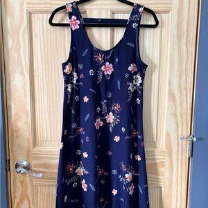 Mudd Navy Floral Midi Dress with Pink & Cream Blooms
